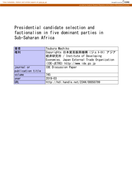 Presidential Candidate Selection and Factionalism in Five Dominant Parties in Sub-Saharan Africa