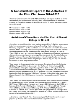 A Consolidated Report of the Activities of the Film Club from 2016-2020