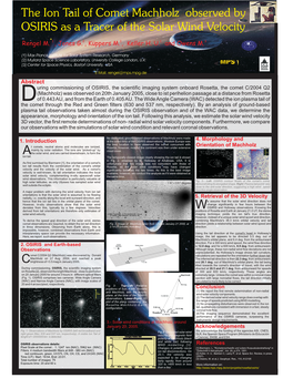 The Ion Tail of Comet Machholz Observed by OSIRIS As a Tracer of the Solar Wind Velocity