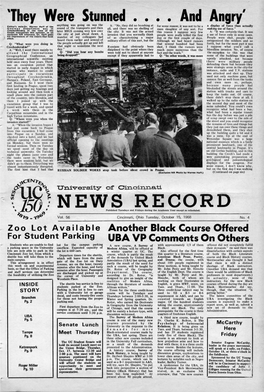 University of Cincinnati News Record. Tuesday, October 15, 1968. Vol. LVI