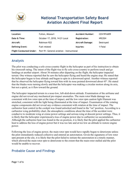 National Transportation Safety Board Aviation Accident Final Report