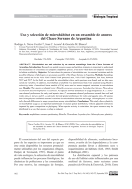 Uso Y Selección De Microhábitat En Un Ensamble De Anuros Del Chaco Serrano De Argentina Rodrigo A