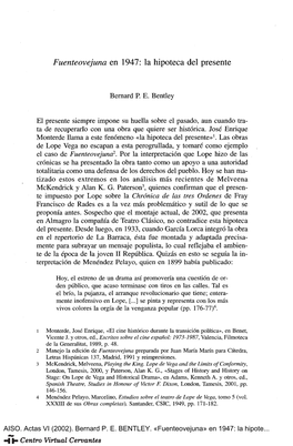 «Fuenteovejuna» En 1947: La Hipoteca Del Presente