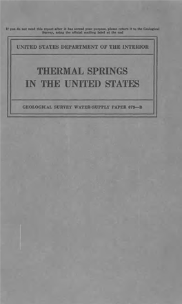 Thermal Springs in the United States