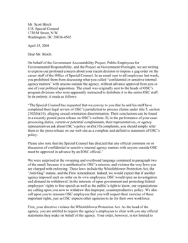 Mr. Scott Bloch U.S. Special Counsel 1730 M Street, N.W. Washington, DC 20036-4505