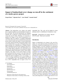 Impact of Landuse/Land Cover Change on Run-Off in the Catchment of a Hydro Power Project