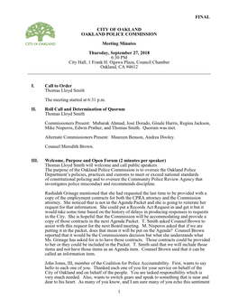 Final 1 \\ City of Oakland Oakland Police Commission