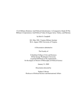 A Comparative Study of the Military's Corporateness and Political Values in Egypt, Syria, Turkey, and Pakistan