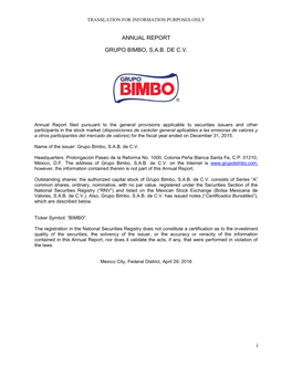 I ANNUAL REPORT GRUPO BIMBO, S.A.B. DE C.V