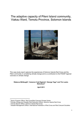 The Adaptive Capacity of Pileni Island Community, Viakau Ward, Temotu Province, Solomon Islands