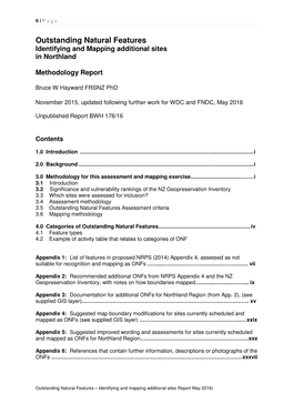 Outstanding Natural Features Identifying and Mapping Additional Sites in Northland