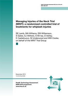 (MINT): a Randomised Controlled Trial of Treatments for Whiplash Injuries