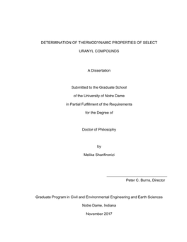 Determination of Thermodynamic Properties of Select