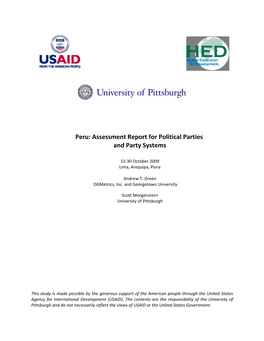 Peru: Assessment Report for Political Parties and Party Systems