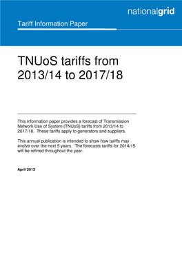 Tnuos Tariffs from 2013/14 to 2017/18