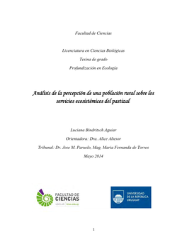 Análisis De La Percepción De Una Población Rural Sobre Los Servicios Ecosistémicos Del Pastizal