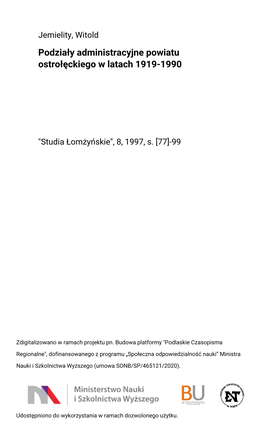 Podziały Administracyjne Powiatu Ostrołęckiego W Latach 1919-1990