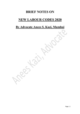 Brief Notes on New Labour Codes 2020
