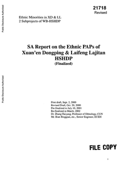 Ethnic Minorities in XD & LL 2 Subprojects of WB-HSHDP