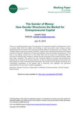 How Gender Structures the Market for Entrepreneurial Capital