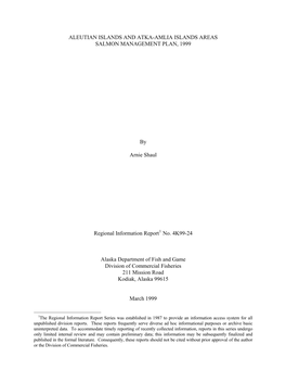 Aleutian Islands and Atka-Amlia Islands Areas Salmon Management Plan, 1999