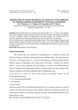 Histological Study of Sweat Glands of Cattle Breeds of Maharashtra in Different Climatic Condition R.U