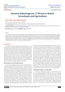 Invasive Johnsongrass, a Threat to Native Grasslands and Agriculture