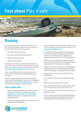 Seqwater Play It Safe Fact Sheet