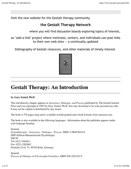 Gestalt Therapy: an Introduction