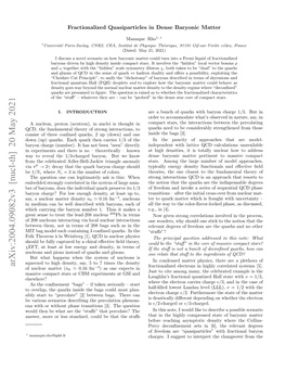 Arxiv:2004.09082V3 [Nucl-Th] 20 May 2021 Fractionalized Electrons in Highly Correlated Systems [5]