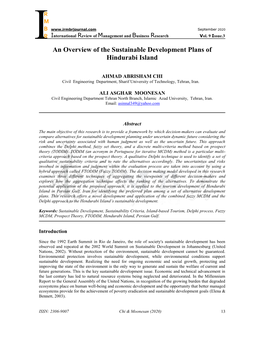 An Overview of the Sustainable Development Plans of Hindurabi Island