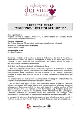 I Risultati Della “X Selezione Dei Vini Di Toscana