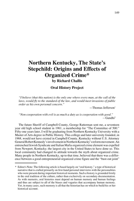 Northern Kentucky, the State's Stepchild: Origins and Effects of Organized Crime*