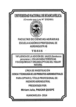 Sambucus Peruviana L.) EN LAS CARACTERÍSTICAS FISICOQUÍMICAS YORGANOLÉPTICAS DEL YOGURT NATURAL