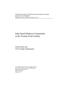 Indo-Israeli Defense Cooperation in the Twenty-First Century