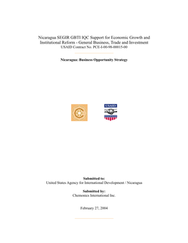 Nicaragua SEGIR GBTI IQC Support for Economic Growth and Institutional Reform - General Business, Trade and Investment USAID Contract No