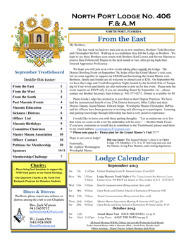 North Port Lodge No. 406 F.& A.M Lodge Calendar from the East