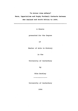 Race, Imperialism and Rugby Football Contacts Between New Zealand and South Africa to 1950