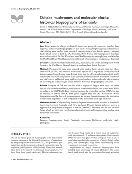 Historical Biogeography of Lentinula David S