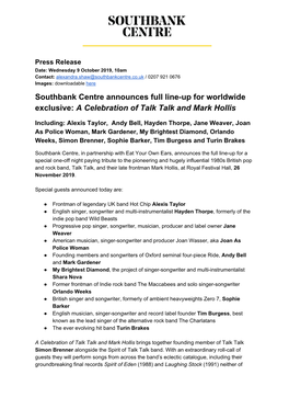 A Celebration of Talk Talk and Mark Hollis