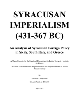 Syracusan Imperialism (431-367 Bc)