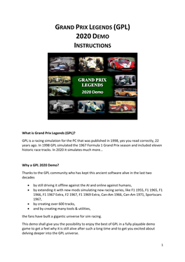 Grand Prix Legends (Gpl) 2020 Demo Instructions