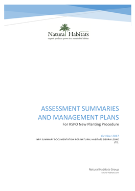 Summary of Assessment Report and Management Plan