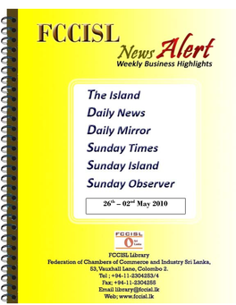 02Nd May 2010 FCCISL News Alert Weekly Business Highlight 26Th – 02Nd May 2010