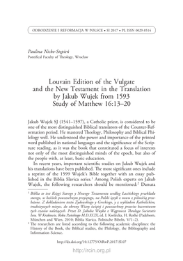 Louvain Edition of the Vulgate and the New Testament in the Translation by Jakub Wujek from 1593 Study of Matthew 16:13–20