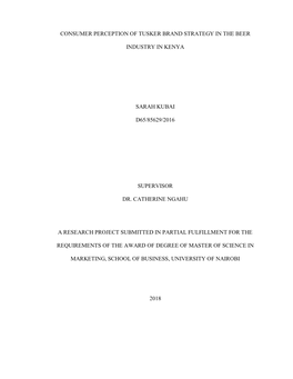 Consumer Perception of Tusker Brand Strategy in the Beer Industry In