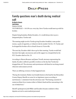 Family Questions Man's Death During Medical Call - News - Vvdailypress.Com - Victorville, CA