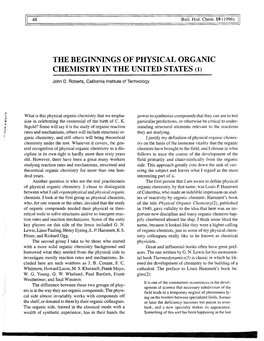 The Beginnings of Physical Organic Chemistry in the United States (1)