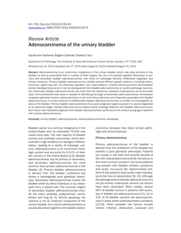 Review Article Adenocarcinoma of the Urinary Bladder