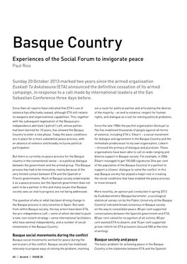 Basque Country Experiences of the Social Forum to Invigorate Peace Paul Rios